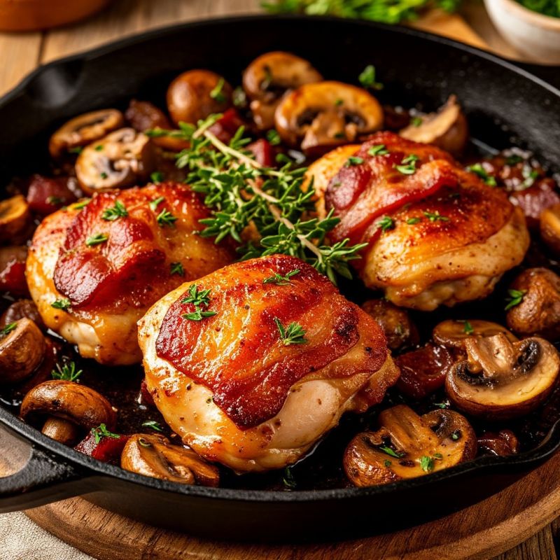 Куриные бедра с беконом и шампиньонами: быстро и вкусно