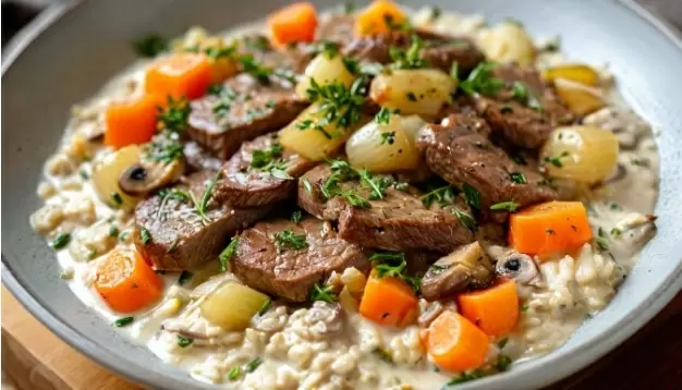 Классическое французское бланкет: нежное мясо в белом соусе